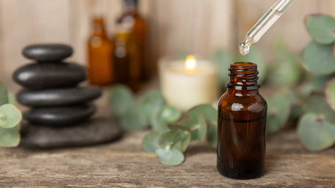 pyurvana essential oil being taken from the oil bottle in therapy room